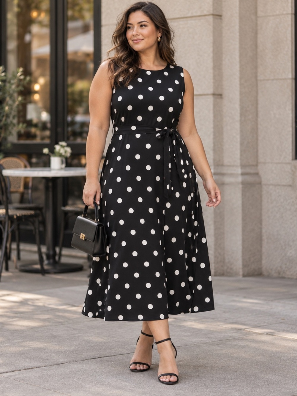 Lauren Ralph Lauren Classic Polka Dot Belted Midi Dress Size 16